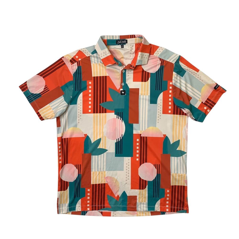 Bad Birdie Shirt Mens XL Extra Large Retro Abstract Albatross Golf Polo Stretch